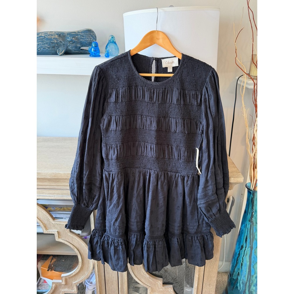 Cleobella Smocked Eyelet Mini Dress Women Black‎ Large